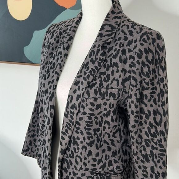 Joie Linen Animal Print Blazer Sz 10, Gray and Black - Picture 3 of 9